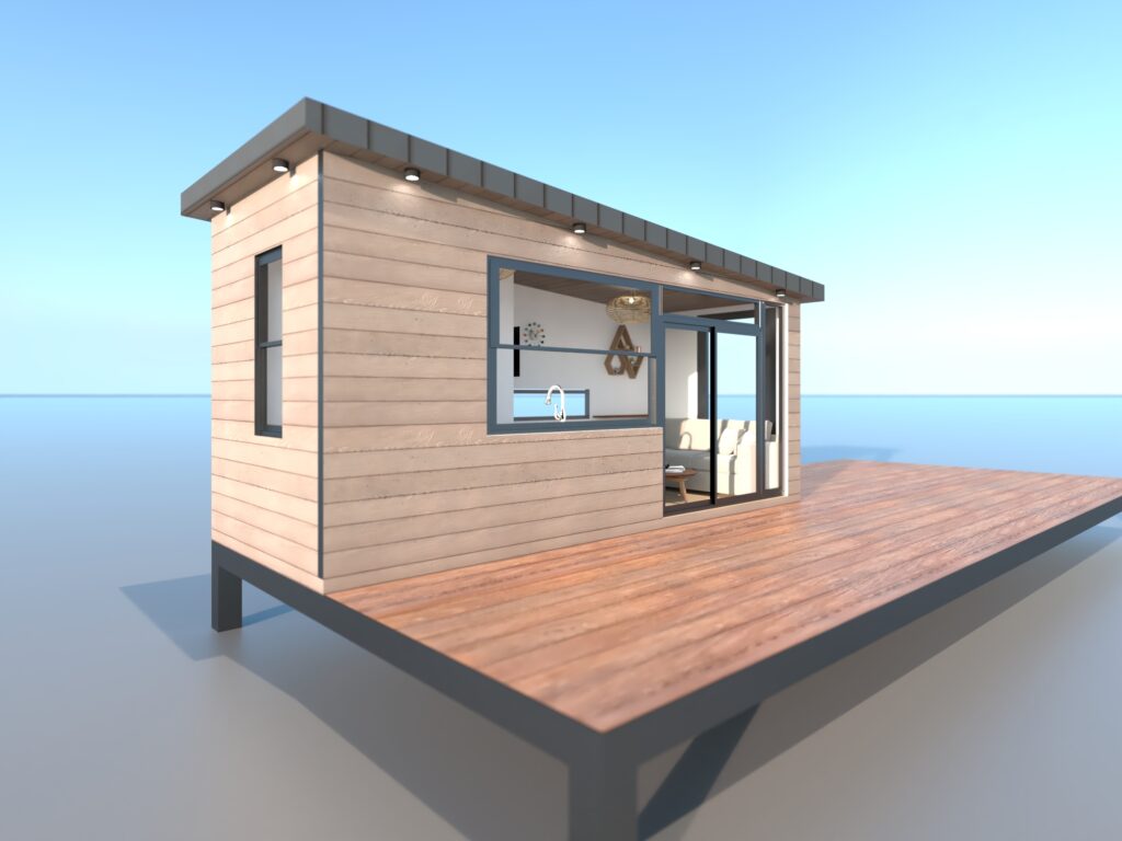 Plan 3D studio de jardin 15m2 équipé - BAZE HOUSE